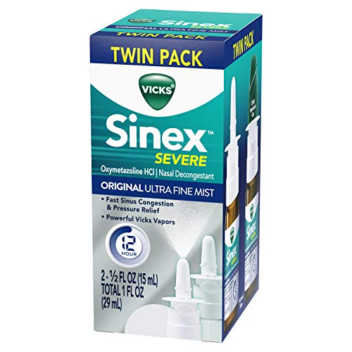 Vicks Sinex SEVERE Nasal Spray, Original Ultra Fine Mist Sinus Nasal Spray Decongestant for Fast Relief of Cold and Allergy Congestion, 0.5 OZ Bottle (2 Pack = 1 OZ), Only $11.97