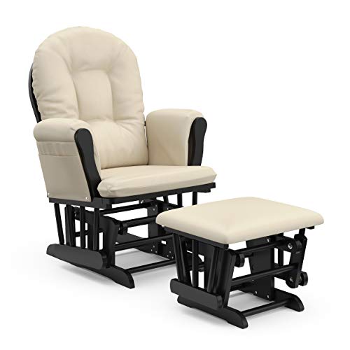 Storkcraft Premium Hoop Glider and Ottoman (Black Base, Beige Cushion) – Padded Cushions with Storage Pocket, Smooth Rocking Motion, Easy to Assemble, Solid Hardwood Base, Only $129.99