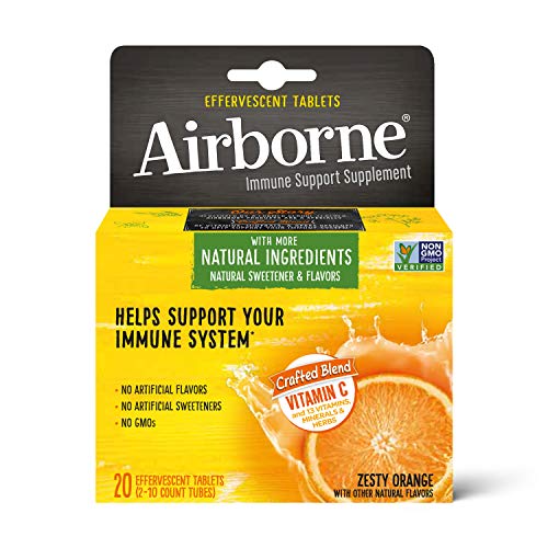 Vitamin C 1000mg (per Serving) - Airborne Zesty Orange Effervescent Tablets 20 Count in a Box - GlutenFree Immune Support Supplement and High in Antioxidants $11.00