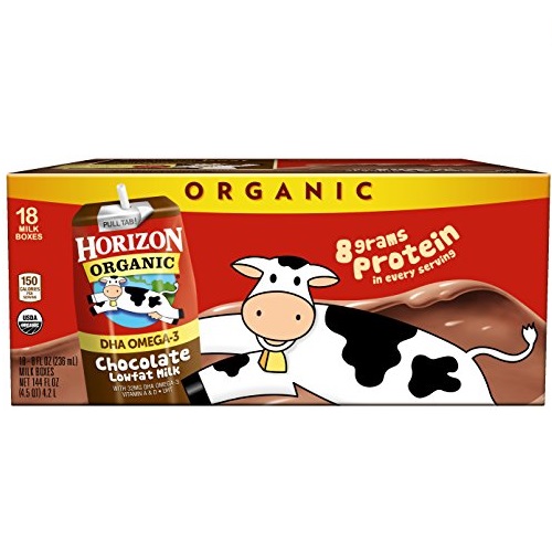 Horizon Organic, Lowfat Organic Milk Box With DHA Omega-3, Chocolate, 8 Fl. Oz (Pack of 18), Single Serve, Shelf Stable Organic Chocolate Flavored Lowfat Milk, Only $13.19