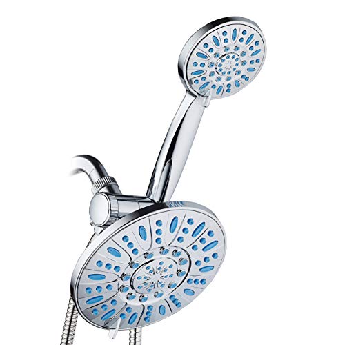 Antimicrobial/Anti-Clog High-Pressure 30-setting Rainfall Shower Combo by AquaDance with Microban Nozzle Protection from Growth of Mold Mildew & Bacteria for Stronger Shower! Wave Blue, Only  $39.60