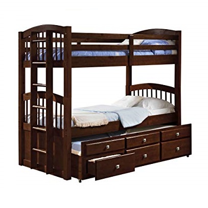 Donco Kids 134-3-Ttcp Angelica Captains Trundle Bunk Bed, Twin/Twin/Twin, Dark Cappuccino, Only $500.04
