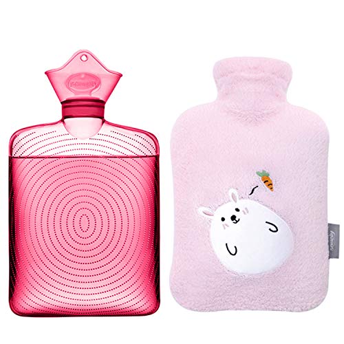 Samply Transparent Hot Water Bottle- 2 Liter Water Bag with Cute Fleece Cover, Rabbit Pink, Only $9.99