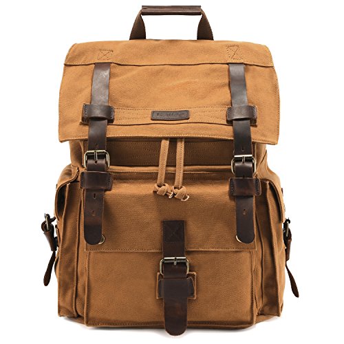 Kattee Men's Canvas Leather Hiking Travel Backpack Rucksack School Bag, only $37.79