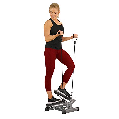 Sunny Health & Fitness Mini Stepper Stair Stepper Exercise Equipment with Resistance Bands and Twisting Action - NO. 068,Silver $45.49