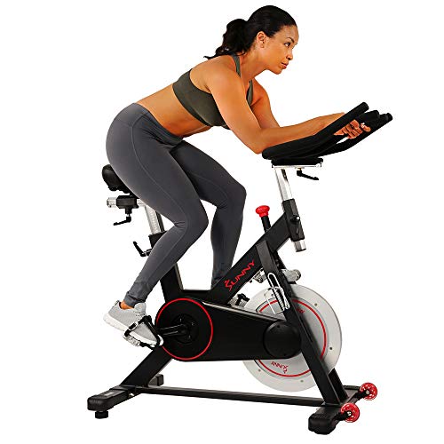 Sunny Health & Fitness Magnetic Belt Drive Indoor Cycling Bike with 44 lb Flywheel and Large Device Holder, Black, Model Number: SF-B1805, List Price is $599.98, Now Only $436.51