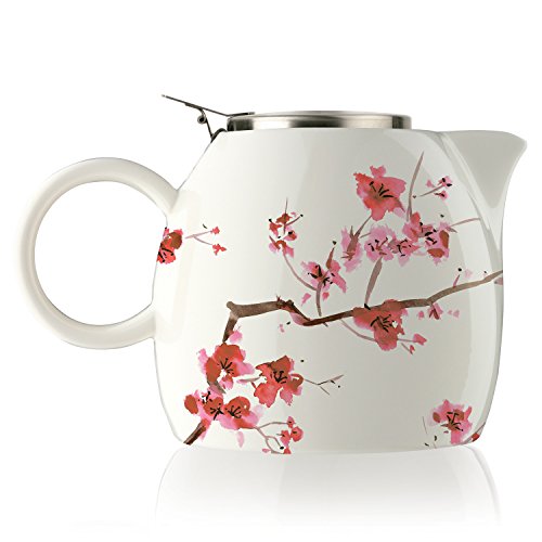 Tea Forte Pugg Ceramic Teapot Infuser Set with Loose Lea Tea Steeping Basket and Lid, Cherry Blossoms, Only $21.00, You Save $9.00 (30%)