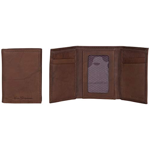 Ben Sherman Men's Manchester Bifold Full-Grain Leather RFID Minimalist Gift Box, Brown Marble Tri-Fold, Slim Wallet, Only $11.99