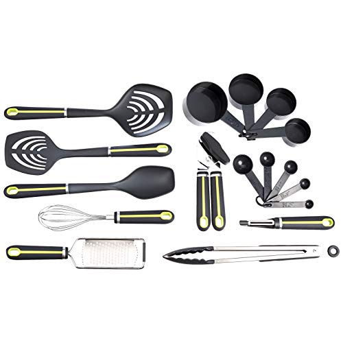 AmazonBasics 17-Piece Tools and Gadget Set, Soft Grip Handle, Grey and Green $14.79