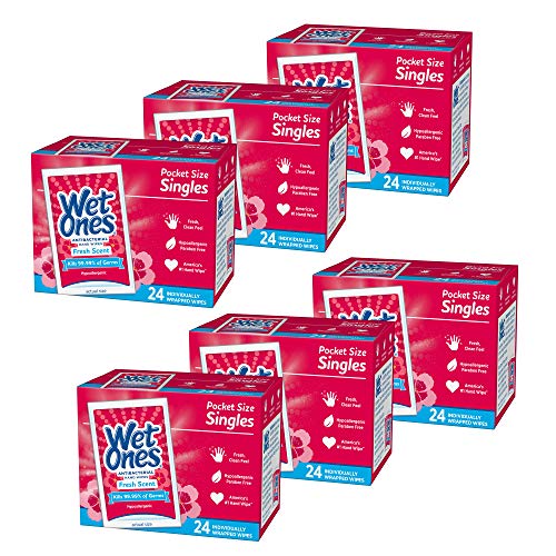 Wet Ones Antibacterial Hand Wipes, Fresh Scent, 24 count Wipes (Pack of 6), Packaging May Vary, Only $14.94