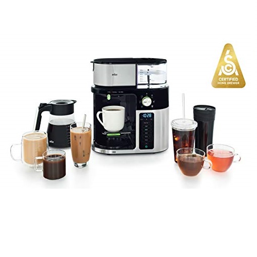 Braun MultiServe Coffee Machine, 7 Programmable Brew Sizes / 3 Strengths + Iced Coffee & Hot Water for Tea, Glass Carafe (10-Cup), Stainless / Black, KF9150BK, Only $149.95