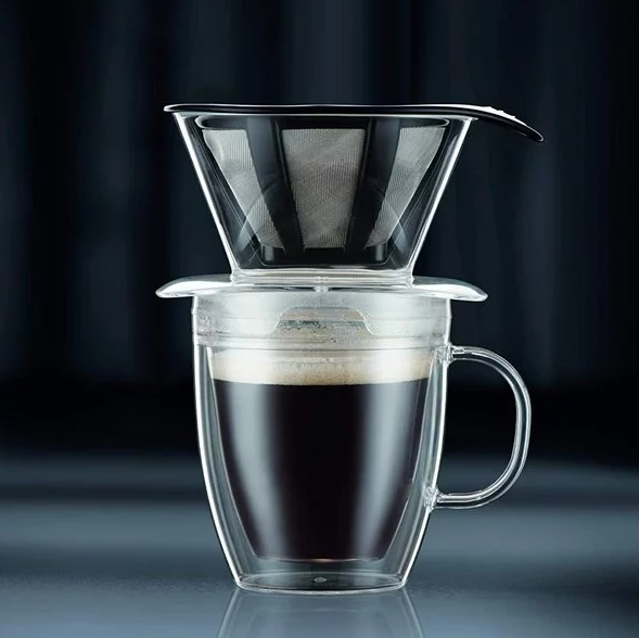 Bodum Pour Over Coffee Dripper Set With Double Wall Mug and Permanent Filter, 12 Ounce, Clear $9.99