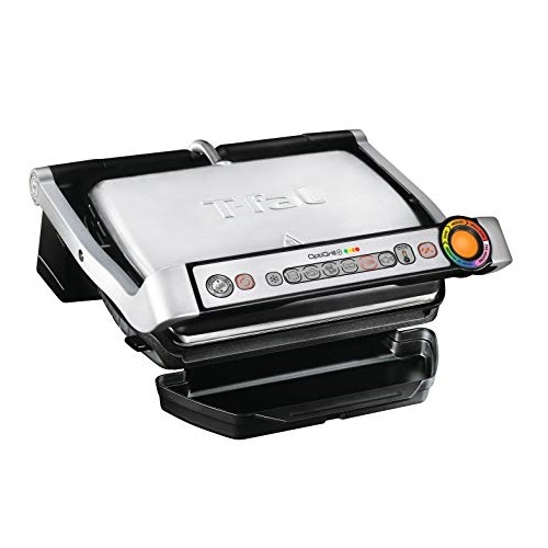 T-fal GC702 OptiGrill Stainless Steel Indoor Electric Grill with Removable and Dishwasher Safe plates,1800-watt, Silver $99.39