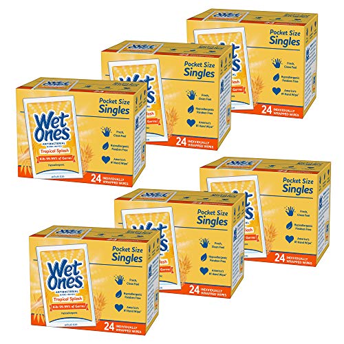 Wet Ones Antibacterial Hand & Face wipes, Citrus Scent Singles, 24 Count, Pack Of 6, Only $11.00