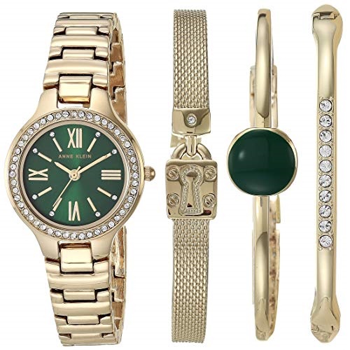 超赞！史低价！Anne Klein 安妮克莱因AK/3582 女士施华洛世奇水晶点缀手表和手链套装，原价$175.00，现仅售$49.99，免运费！两色同价！
