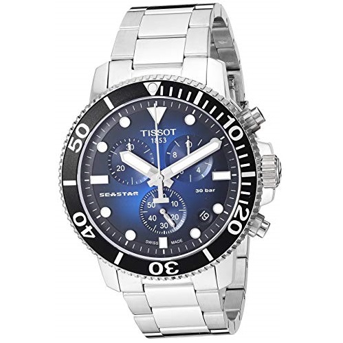 史低价！Tissot 天梭 Seastar 海星系列 T1204171104101 男士 三眼 潜水 计时手表，原价$525.00，现仅售$346.60，免运费！