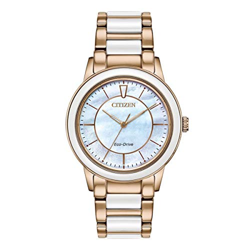Citizen Women's Eco-Drive Watch with Stainless Steel and White Ceramic Strap, Rose Gold, 19 (Model: EM0743-55D), Only $123.78, You Save $226.22 (65%)