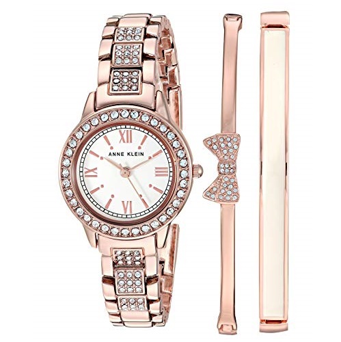 Anne Klein Women's Swarovski Crystal Accented Rose Gold-Tone Bracelet Watch and Bangle Set, AK/3334BHST, Only $44.21