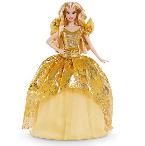 Barbie Signature 2020 Holiday Barbie Doll (12-inch Blonde Long Hair) in Golden Gown, with Doll Stand and Certificate of Authenticity, Gift for 6 Year Olds and Up, Only $10.00