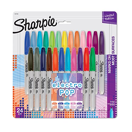 Sharpie 1927350 Electro Pop Permanent Markers, Fine Point, Assorted Colors, 24 Count $9.60