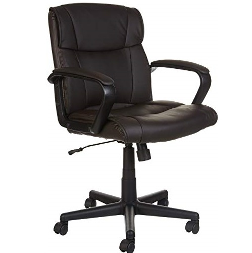AmazonBasics Leather-Padded, Ergonomic, Adjustable, Swivel Office Desk Chair with Armrest, Brown, Only $67.16
