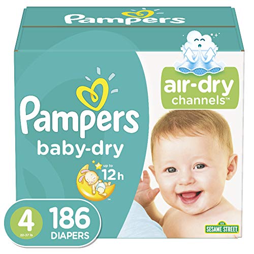 Diapers Size 4, 186 Count - Pampers Baby Dry Disposable Baby Diapers, ONE MONTH SUPPLY, Only $33.83