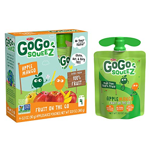 GoGo squeeZ Applesauce, Apple Mango, 3.2 Ounce (48 Pouches), Gluten Free, Vegan Friendly, Unsweetened Applesauce, Recloseable, BPA Free Pouches, Only $22.34