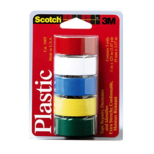 Scotch Black Colored Plastic Tape, 3/4 inches by 125 inches, Multi-Pack Red, White, Blue, Yellow & Green, 5 Rolls, Only $5.00