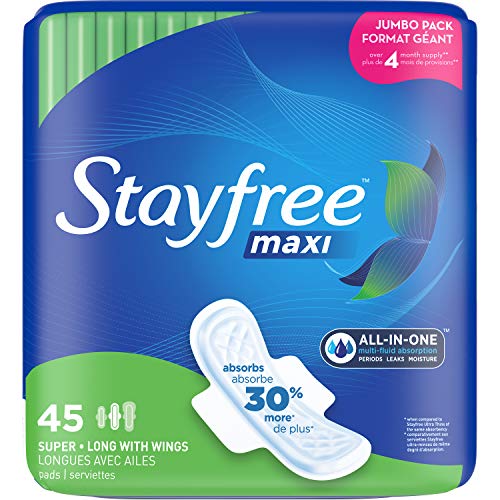 Stayfree 超長柔軟衛生巾，45片，原價$10.49，現僅售$6.54，免運費！