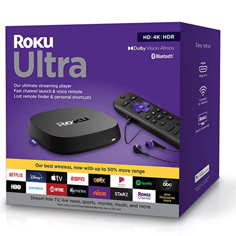 Roku Ultra 2020 | Streaming Media Player HD/4K/HDR/Dolby Vision with Dolby Atmos, Bluetooth Streaming, and Roku Voice Remote with Headphone Jack and Personal Shortcuts,  Only $69.00