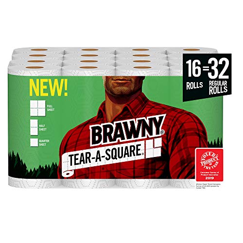 Brawny Tear-A-Square Paper Towels, Quarter Size Sheets, 16 Count of 128 Sheets Per Roll, Only $21.72