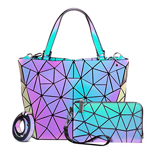 Black Friday Deal! Buy 1 get 2! Geometric Luminous Handbag & Purse 2 pcs set, with Crossbody Strap & More  Options: Handbag + Wallet