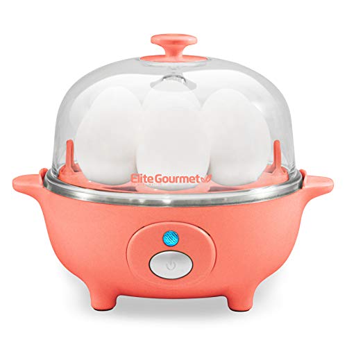 Elite Gourmet EGC-007C Easy Electric Poacher, Omelet Eggs & Soft, Medium, Hard-Boiled Egg Boiler Cooker with Auto Shut-Off and Buzzer, Measuring Cup Included, BPA Free, 7, Coral, Only $13.49