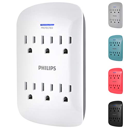 PHILIPS 6-Outlet Surge Protector Tap, 900 Joules, Space Saving Design, 3-Prong, Protection Indicator LED Light, Gray & White, SPP3461WA/37, Only $6.79