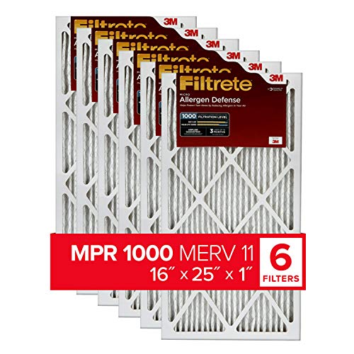 Filtrete 16x25x1, AC Furnace Air Filter, MPR 1000, Micro Allergen Defense, 6-Pack (exact dimensions 15.69 x 24.69 x 0.81), Only $52.88