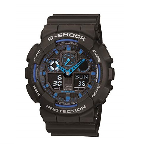 Casio Men's G XL Series Quartz Watch Strap, WR Shock Resistant Resin Color: Black and Blue (Model: GA-100-1A2CR), Only $69.50