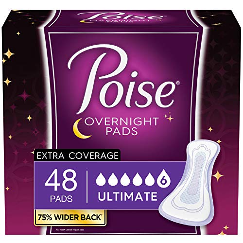 Poise Overnight Incontinence Pads for Women, Ultimate Absorbency, 48 Count (2 Packs of 24) (Packaging May Vary), Only $20.54