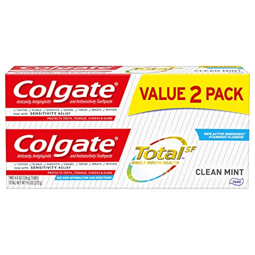 Colgate Total Toothpaste with Whitening, Multi Benefit Stannous Fluoride and Zinc Toothpaste with Sensitivity Relief and Cavity Protection, Clean Mint - 4.8 ounce (2 Pack), Only $2.84