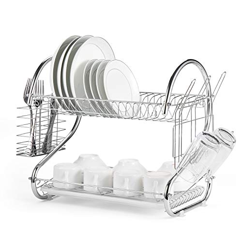 Glotoch Roll Up Dish Drying Rack With Pot Lid Organizer-Stainless Steel Rolling Rack for Dishes Silicone Coated &Foldable and Easy to Store Over The Sink RV Dish Drying Rack, Only $18.99