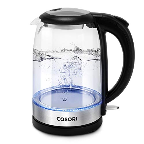 COSORI Electric Kettle with Upgraded Stainless Steel Filter and Inner Lid, Wide Opening Glass Tea Kettle & Hot Water Boiler, LED Indicator Auto Shut-Off  1.7L, Black, Only $19.99