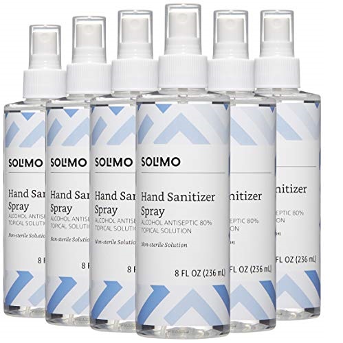 Amazon Brand - Solimo Hand Sanitizer Spray- Alcohol Antiseptic 80% Topical Solution, 8 Oz (Pack of 6), Only $17.34