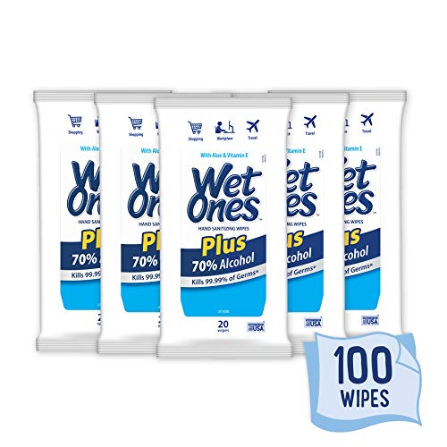 Wet Ones Plus 70% Alcohol Hand Sanitizer Wipes, 20 Count (Pack of 5), Only $11.36