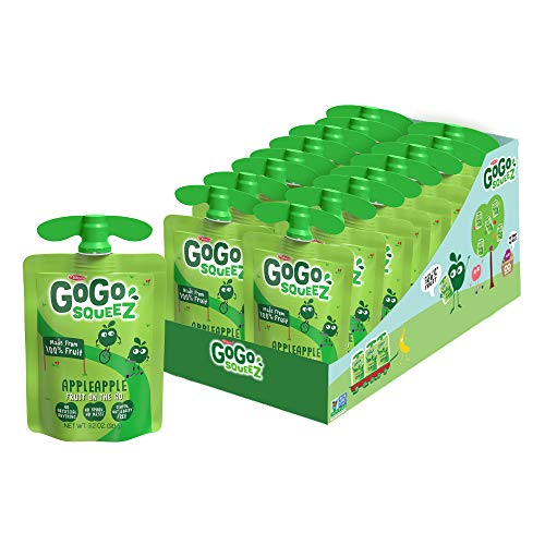 GoGo squeeZ Applesauce, Apple Apple, 3.2 Ounce (18 Pouches), Gluten Free, Vegan Friendly, Unsweetened Applesauce, Recloseable, BPA Free Pouches, Only $8.54