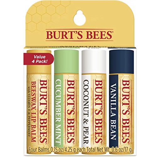 Burt's Bees 100% Natural Moisturizing Lip Balm, Multipack - Original Beeswax, Cucumber Mint, Coconut & Pear and Vanilla Bean with Beeswax & Fruit Extracts - 4 Tubes, Only 5.70