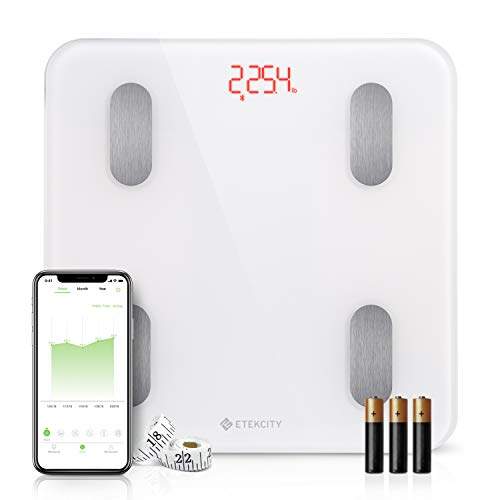 Etekcity Digital Body Weight Scale, Smart Bluetooth Body Fat BMI Scale, Bathroom Weighing Scale Tracks 13 Key Fitness Compositions, 400 lbs, White, 11.8 x 11.8 inches (ESF24), Only $19.9