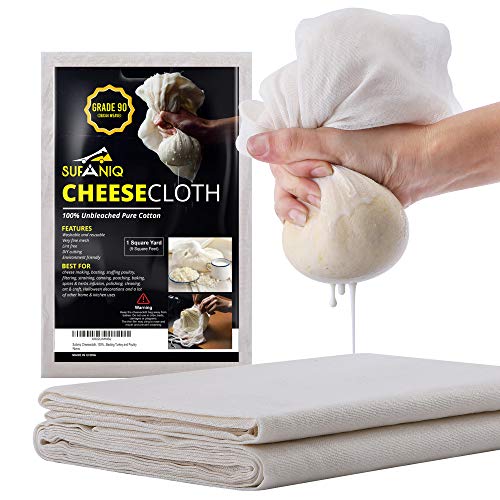 Sufaniq Cheesecloth Grade 90 – 9 Square Feet Unbleached 100% Organic Cotton Fabric Reusable Ultra Fine Muslin Cloth for Straining, Cooking, Cheesemaking, Baking (1 Sq Yard), Only $3.97