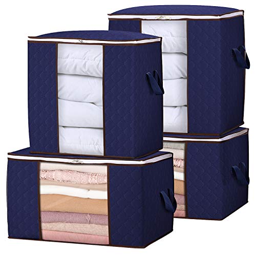 Lifewit Storage Bag Closet Organizer with Reinforced Handle Firm Fabric Strong Zipper Foldable Breathable Storage Container Set for Clothes, Quilts, Blankets, Bedding, 4 Pack, Blue, Only $17.99