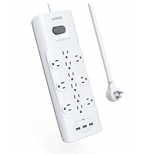 Anker Power Strip Surge Protector, 12 Outlets & 3 USB Ports with Flat Plug, PowerPort Strip With 6ft Extension Cord, PowerIQ for iPhone XS/XS Max/XR/X, Galaxy, (4000 Joules), Only $24.64