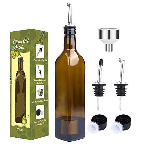 Aozita 17oz Glass Olive Oil Bottle - 500ml Dark Brown Oil & Vinegar Cruet with Pourers and Funnel - Olive Oil Carafe Decanter for Kitchen, Only $8.99, You Save $8.00 (47%)