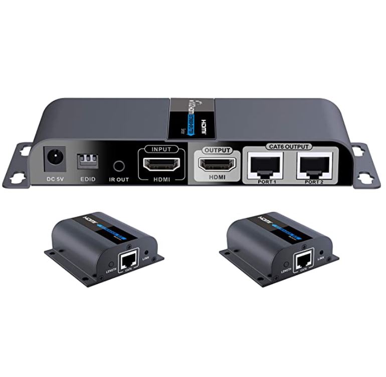 New Year's Deal! WeJupit 1080P 1x2 HDMI Splitter Over Cat6 Extender with IR, Up to 40M Or 131 Ft - Low Latency (WJSPT1-2), only $93.1